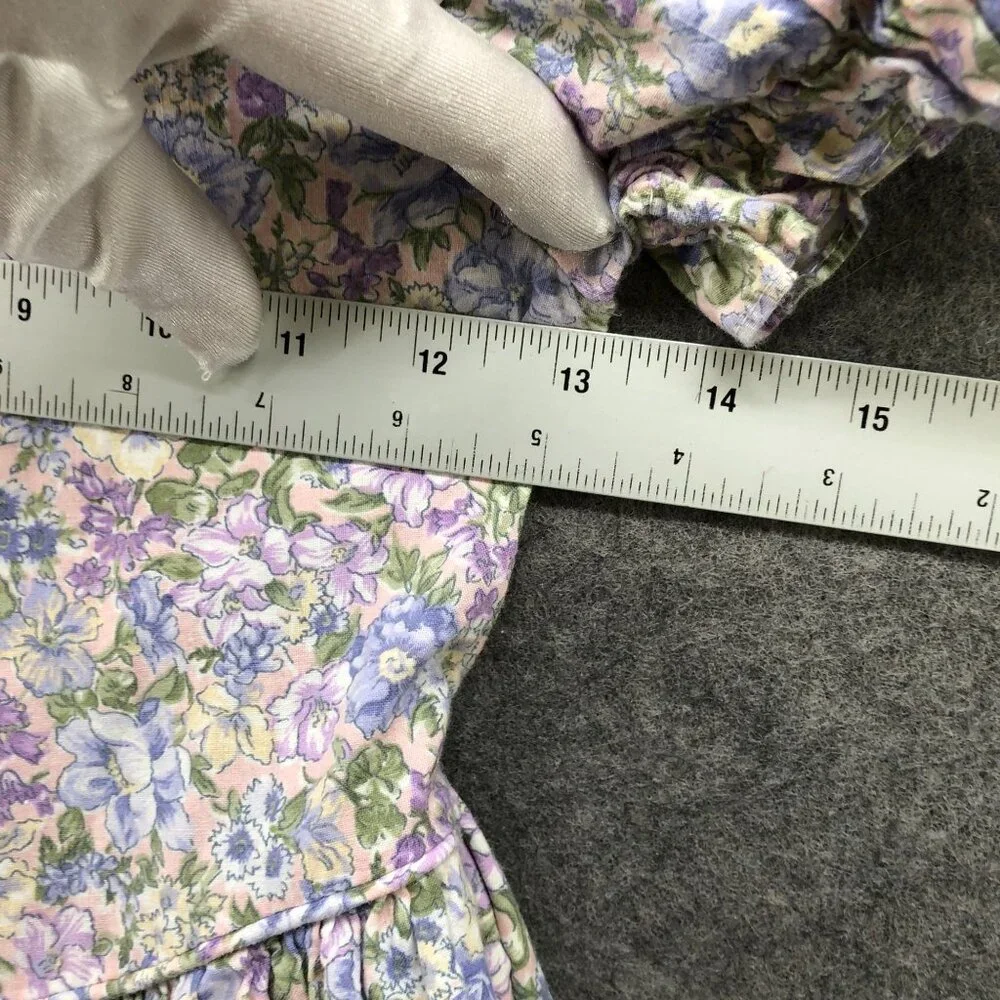 Vintage Girls 6X Floral Dress Puff Sleeve Purple A-Line‎ Prairie Cottagecore 80s